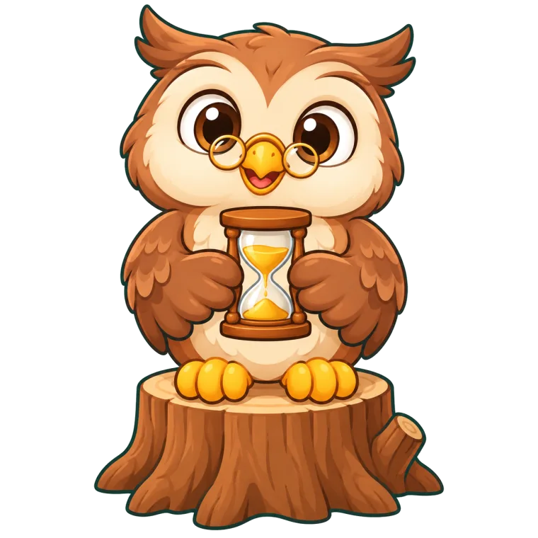 Le hibou de la forêt tient un sablier